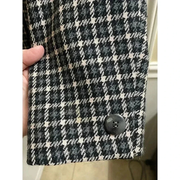 Vintage Rena Rowan For Saville Wool Plaid Houndstooth Blazer Black/Beige Button - Picture 7 of 8